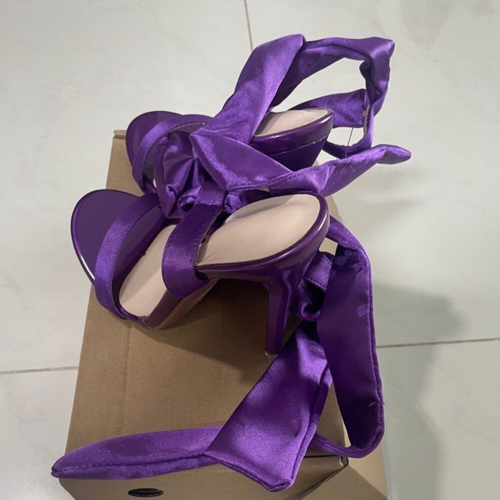 Purple Satin Tie-Up Heels - Picture 2 of 2